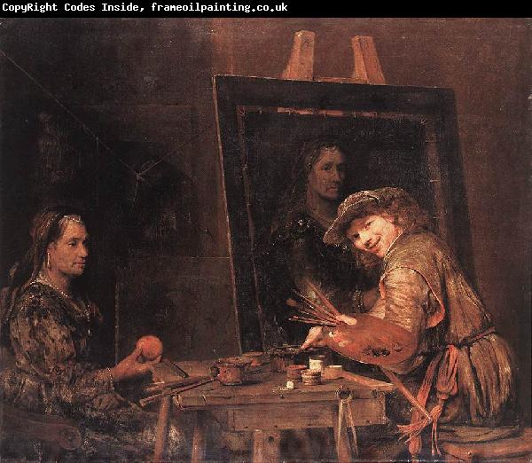 GELDER, Aert de Self-Portrait at an Easel Painting an Old Woman  sgh